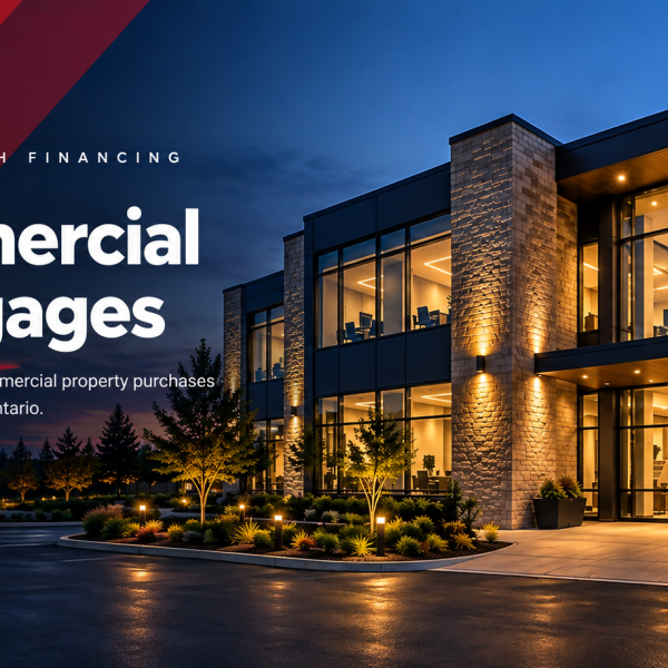 Commercial Mortgages financing banner featuring a modern commercial office building at dusk with True North Financing branding